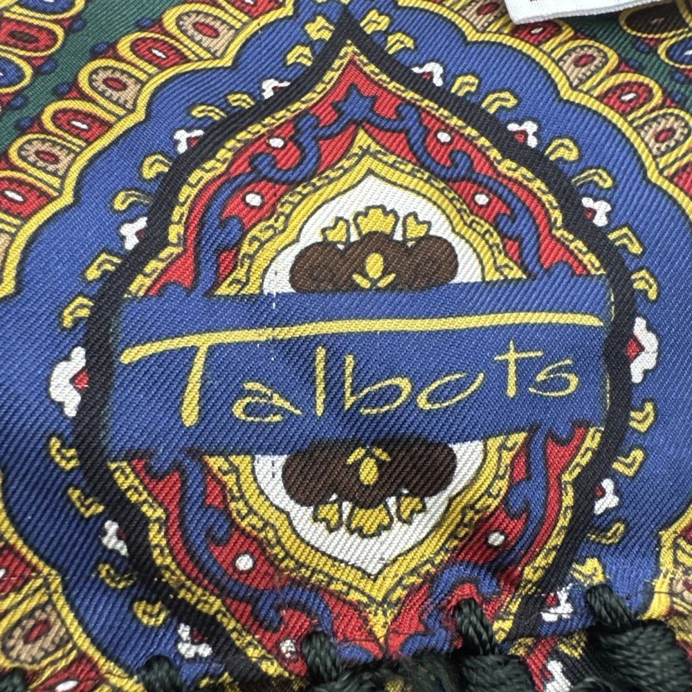 Talbots 100% Silk Fringe Scarf Green Paisley Medallion Print Women's Wrap